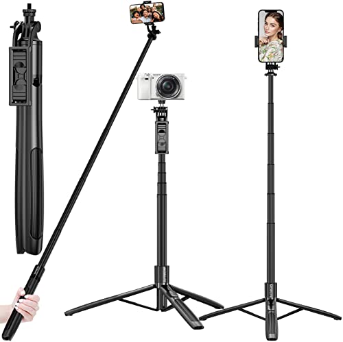 Mobilife Long Selfie Stick Tripod,Extra-long Selfie Stick with Large Reinforced Tripod Stand Upto 61 inch/156 cm,Super Long Multi-function Bluetooth Selfie Stick for YouTube Photo&Cooking Video Overhead Shoot Live Stream Selfie Stick Tripod for Mobile Pho