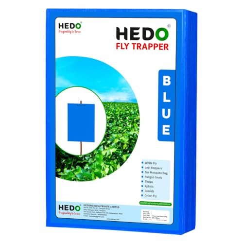 HEDO फ्लाई ट्रैपर A4 ब्लू स्टिकी शीट, खेती और आउटडोर के लिए कीट पकड़ने वाली शीट थ्रिप्स, व्हाइटफ्लाइज़ और एफिड को नियंत्रित करने के लिए 1 का पैक (25 पीस)