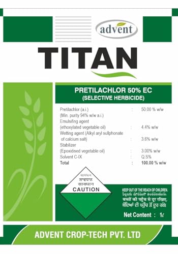 एडवेंट टाइटन प्रीटीलाक्लोर 50% ईसी हर्बिसाइड खरपतवारनाशी 1 लीटर