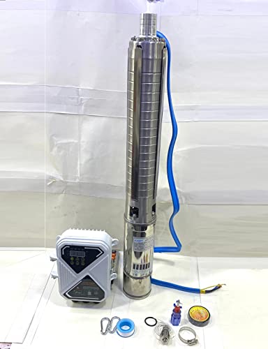 Asian Pumps & Machineries 4” Solar Water Pump Deep Bore Well impeller type Submersible BLDC with MPPT Controller 1500W Head 550-575 Feet, Flow 4000L/hr Outlet 1.25” With Tank Sensor kit 110V