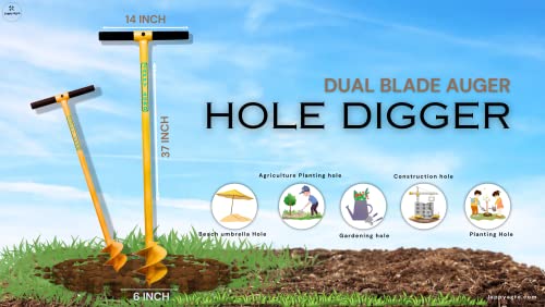 Jappy Agro Post Hole Digger - Earth Garden Auger Drill Non-Slip Handle, Spiral Drill Planter Bit for Planting Trees, Seedlings, Bedding Plants, Deep Cultivating, Digging Weeds Roots(Wooden Handle