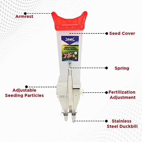 Balwaan Agricultural Manual Seeder S-2 | Double Barrel Hand Operated Seeding Tool | Plant Seeder, for Sowing Seeds and applying Fertilizer
