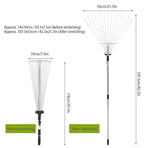 Leaf Rake, Garden Rake, Retractable Non-Slip Handle for Agriculture Homes