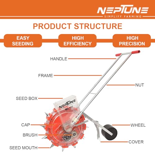 Neptune Simplify Farming Hand Operated Agricultural Manual Seeder, 12 Teeth Seed Planter, Single Row Type Roller Plant Seeder, Seeding Machine Suitable for Multiple Agriculture Seeds