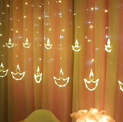 Quace 12 Diyas Window Curtain Lights with 8 Flashing Modes Decoration for Christmas, Wedding, Party, Home, Patio Lawn, Warm White (6+6 Diyas)…