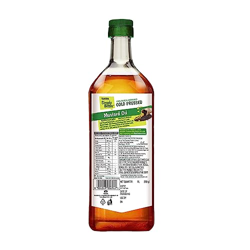 Tata Simply Better Pure and Unrefined Cold Pressed Mustard Oil, Naturally Cholesterol Free, Mustard Oil with Rich Aroma & Flavour of Real Mustard Seeds, Can Be Used in Daily Cooking, Multipurpose Usage, A1 Grade Mustard Seeds, Purity in Every Drop, 1L