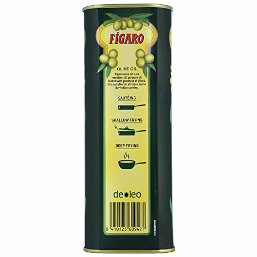 Figaro Olive Oil- Pure Olive Oil-Daily Cooking Oil- Perfect for Indian Dishes- Curries, Gravy- Imported from Spain- 1L Tin