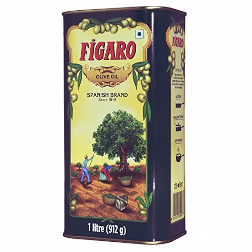 Figaro Olive Oil- Pure Olive Oil-Daily Cooking Oil- Perfect for Indian Dishes- Curries, Gravy- Imported from Spain- 1L Tin