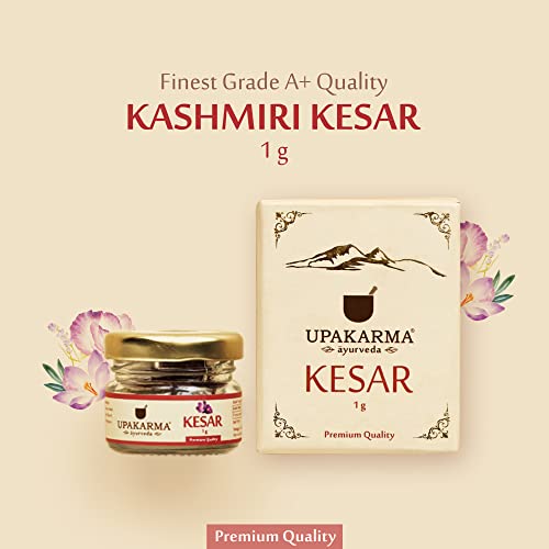 UPAKARMA Pure, Natural and Finest Grade Kashmiri Kesar/Saffron Threads 1 Gram- Pack of 1