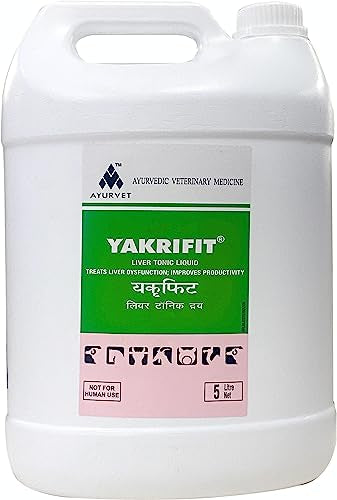 आयुर्वेत याक्रिफिट यकृताच्या बिघडलेल्या कार्यावर उपचार करते गायी आणि म्हशींसाठी सर्व शेतातील प्राण्यांसाठी उत्पादकता सुधारते लिक्विड फोम (खंड - 5 लिटर)