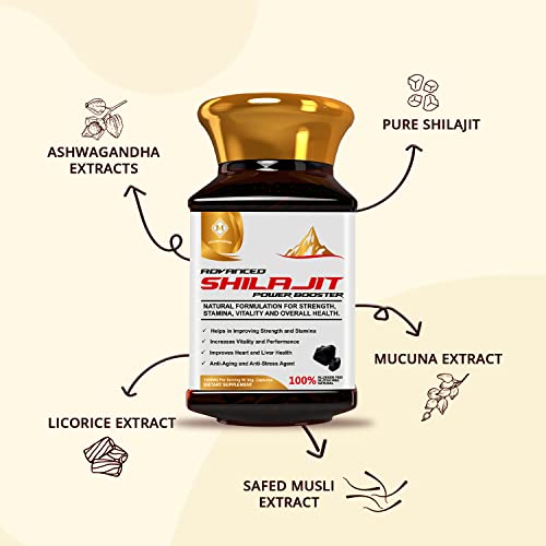MOUNTAINOR Advanced Shilajit Power Booster Capsules with Saffron, Safed Musli, Ashwagandha - 1400MG (90 Veg Capsules) | For Enhanced Stamina, Vitality & Overall Wellbeing