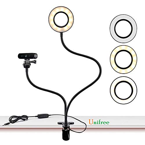 Unifree Professional Selfie Ring Light and Cell Phone & Webcam Holder Stand for Live Stream, Makeup TIK Tok, Vigo, YouTube and Video Recording.