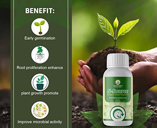 Plants & Roots N-Source Bio-Fertilizer (Atmospheric Nitrogen Fixing Bacteria - Azotobacter Chrococcum) Pack of 1 LTR Bottle