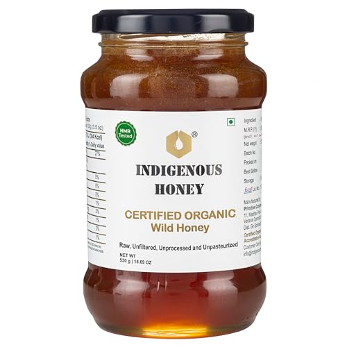 INDIGENOUS HONEY Raw Organic Honey NMR Tested NPOP Organic Certified Pure Natural Unprocessed Original Honey - 530 g Glass Jar (Pack of 1)