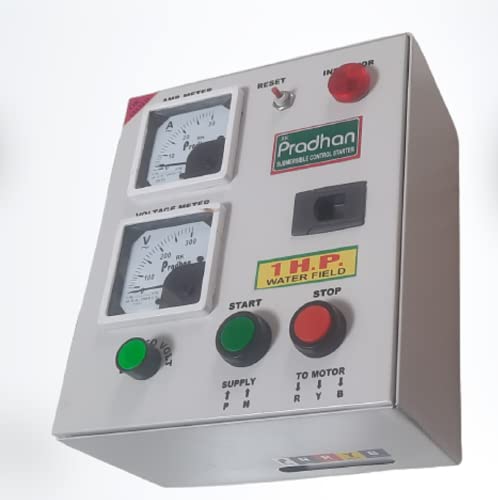PRADHAN 1 HP Single Phase Heavy Duty (Water+OIL) Field Condenser & Contactor based Auto cut-off Submersible Pump Motor Starter Panel 180-240V AC