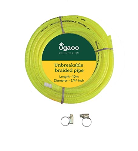 UGAOO Unbreakable Braided Green Water Hose PVC Pipe With 2 Clamps For Home Gardening,Cleaning, Outdoor-Indoor Use (Diameter: 0.75 Inch, Length: 10 Meters)