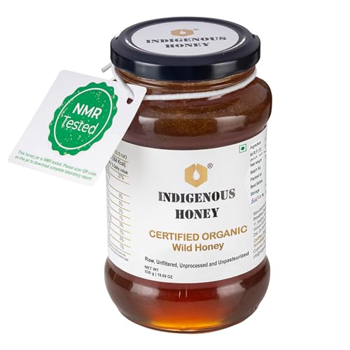 INDIGENOUS HONEY Raw Organic Honey NMR Tested NPOP Organic Certified Pure Natural Unprocessed Original Honey - 530 g Glass Jar (Pack of 1)