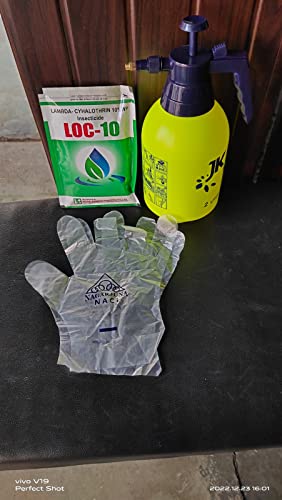 LOC Lambda Cyhalothrin for Mosquitoes and Crawling Insects with Garden Sprayers Standard Manual Sprayer (2 Litre), Multipurpose Sprayer (Light Yellow) & Free Transparent Hand Gloves