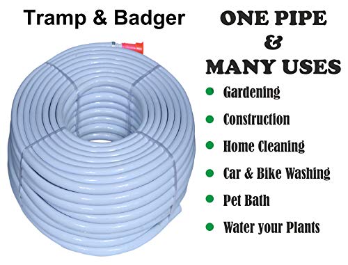 Tramp & Badger (Size : 1/2 (0.5) Inch, Length: 20 Meters, White) Heavy Duty Water Hose Pipe, Light Weight Easy to Connect For Garden, Car Wash, Floor Clean, Pet Bath, Park & Yard.