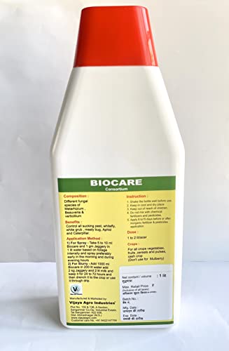 VIJAYA AGRO INDUSTRIES Biocare Organic Gardening Insecticide Water-Soluble Concentrate Spray for Indoor/Outdoor Plants and Garden (1 Litre)