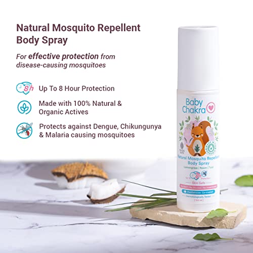 BabyChakra Mosquito Repellent Spray for Babies & Kids Up To 8 Hours Protection, 100% Natural Ingredients Dermatologically Tested, Protects from Dengue Malaria Chikungunya (100ml)