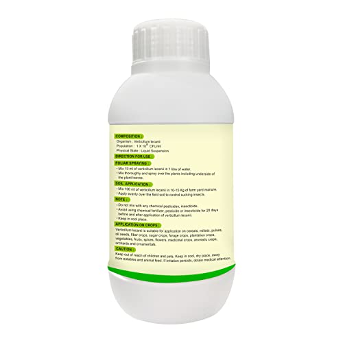OrganicDews Liquid Verticillum lecanii (1x10^8 CFU/ml) 250 ml with Measuring Cup 25 ml - Bio Insecticide for Plants - Against Sucking Insects Like Aphids, Thrips and Whiteflies 250 ml