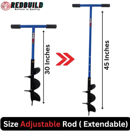 REDBUILD™ Adjustable Earth Auger Hole Digger, 6-Inch Manual Earth Auger | Long Blade Machine for Digging Soil | Farming Tools Ideal for Agriculture