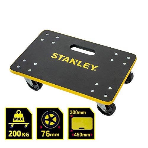 Stanley MS572 Plywood Moving Dolly with 200 kg Capacity, Heavy Duty Roller Transport Trolley Aid with Outer Plastic Bump Guard and Inbuilt Carry on Handle, Black Colour,(45 x 30 x 13.5 cm)