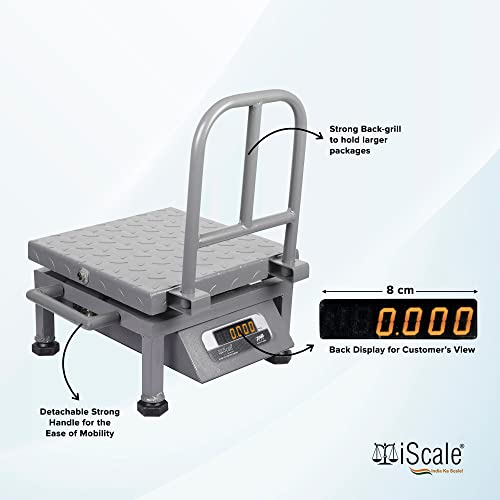 iScale i-21 क्षमता 50kg x 5g एक्यूरेसी, पोर्टेबल/मोबाइल डिजिटल वेइंग स्केल फ्रंट बैक डबल रेड डिस्प्ले और डिटैचेबल हैंडल के साथ, हेवी-ड्यूटी माइल्ड स्टील पैन, 12x12" सभी कमर्शियल उपयोग के लिए