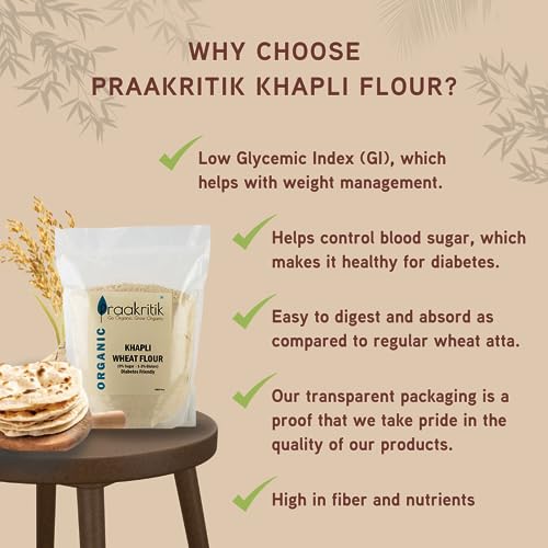 Praakritik Organic Khapli Wheat Atta 3 Kg (Pack of 1) | Emmer Wheat Flour | High Fiber, Low Gluten & Diabetes-Friendly | Ancient Grain | Easy Digestion