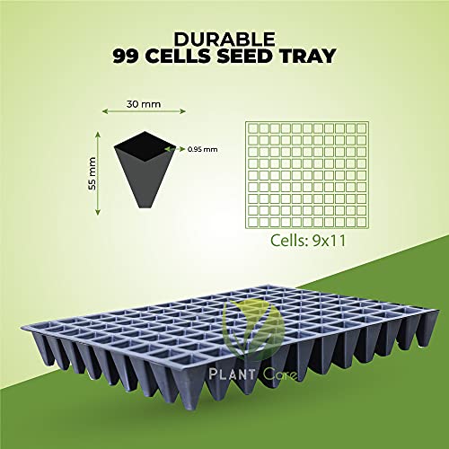 PLANT CARE Seed Starter Kit, 99 Cell Seedling Trays Gardening Germination Plastic Tray Nursery Pots Mini Propagator Plant Grow Kit Plug Tray for Seedling Germination (99 Cavity- 0.95mm)- Pack of 25