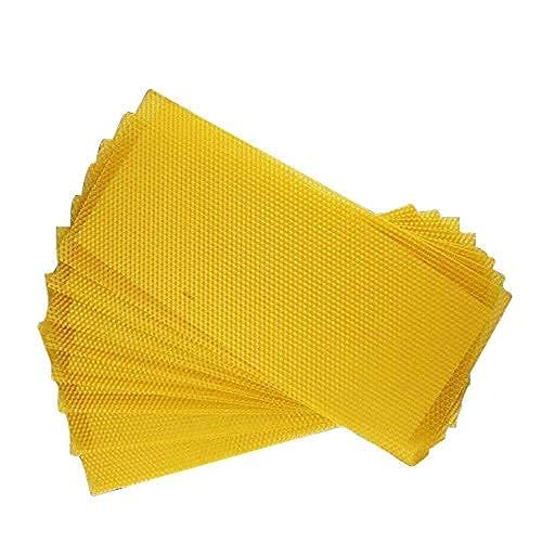 KB Netrue Honey Bee Honey Sheets10-Piece Beeswax Honeycomb Sheets Wax Foundation Beekeeping Beeswax Sheet Bee Nest Foundation Wax Sheet Beehive Bed Hive Honey+Nest+Base (yellow-10)