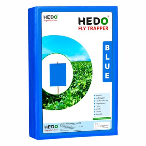 HEDO फ्लाई ट्रैपर A4 ब्लू स्टिकी शीट, खेती और आउटडोर के लिए कीट पकड़ने वाली शीट थ्रिप्स, व्हाइटफ्लाइज़ और एफिड को नियंत्रित करने के लिए 1 का पैक (25 पीस)