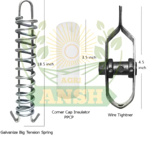 एग्रियनश फेंसिंग वायर टाइटनर स्प्रिंग सेट फेंस पोस्ट के साथ, सोलर फेंसिंग के लिए उपयोग किया जाता है, 3 स्टील फेंस पोस्ट का पैक