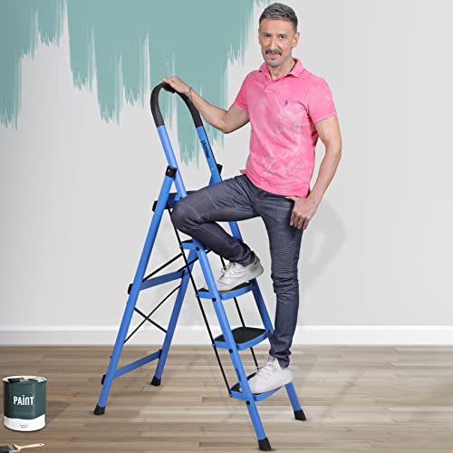 Plantex Ladder for Home-Foldable Steel 5 Step Ladder-Wide Anti Skid Steps (Blue & Black)