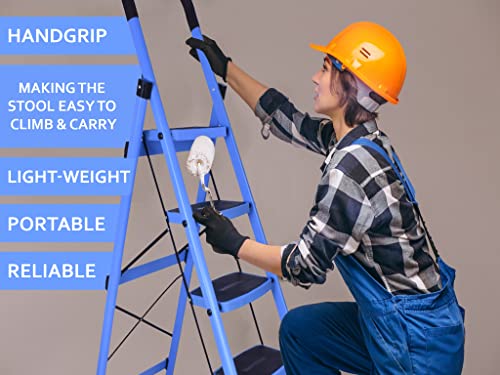 Plantex Ladder for Home-Foldable Steel 5 Step Ladder-Wide Anti Skid Steps (Blue & Black)