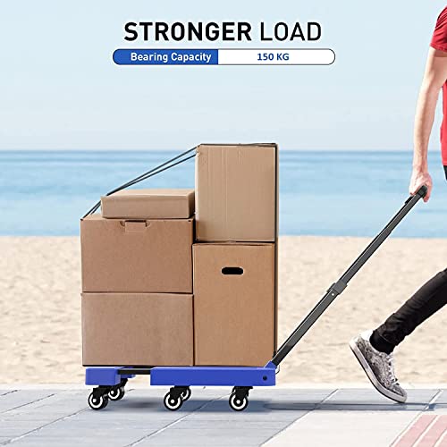 XXSSIER फ़ोल्ड करने योग्य प्लेटफ़ॉर्म ट्रॉली भारी वजन/सामग्री हैंडलिंग सामान के लिए 150KG की क्षमता के साथ 6 पहियों के साथ (स्ट्रिंग और ट्रॉली शामिल है)
