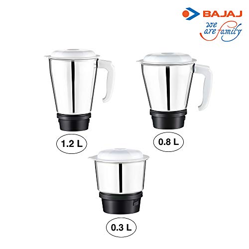Bajaj Rex 500W Mixer Grinder with Nutri-Pro Feature, 3 Jars, White