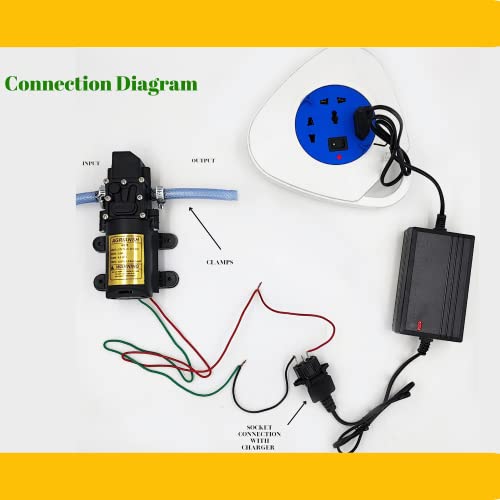 Agriansh Heavy Duty 12Vdc Electric Battery Sprayer diaphragm 110 Psi Pump Motor Plus Power Charger, Regulator, Clamps and Hosepipe Used in Solarpanel Cleaning, Gardening, Home Cleaning, Aquarium