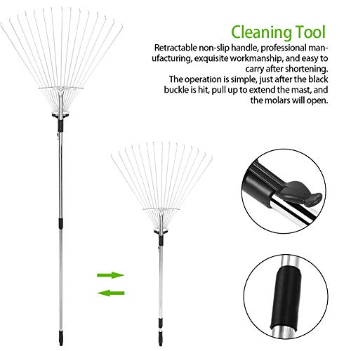 Leaf Rake, Garden Rake, Retractable Non-Slip Handle for Agriculture Homes
