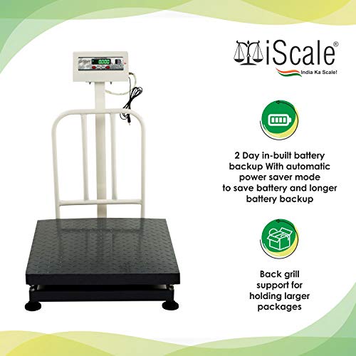 iScale इलेक्ट्रॉनिक प्लेटफॉर्म वेइंग स्केल 300kg क्षमता 20g एक्यूरेसी वेट मशीन डिजिटल शॉप, कमर्शियल और इंडस्ट्रियल यूज के लिए माइल्ड स्टील हैवी प्लेटफॉर्म साइज 24x24 इंच (600x600mm)