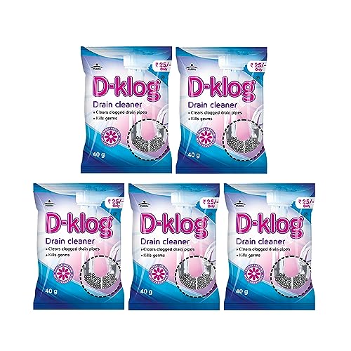 Pidilite D-Klog Drain Cleaner Powder (40g x 5N), Removes Clogs, Blockages in Washbasin, Septic Tank, Sinks, Pipes within 30 mins. Drain expert | Sink cleaner| Toilet Cleaner | No manual hassle required