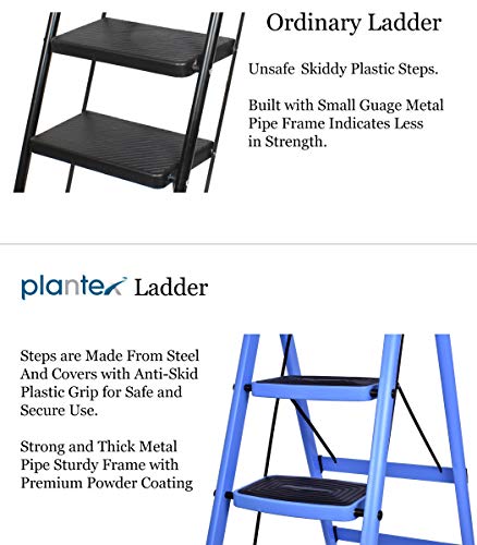 Plantex Ladder for Home-Foldable Steel 5 Step Ladder-Wide Anti Skid Steps (Blue & Black)