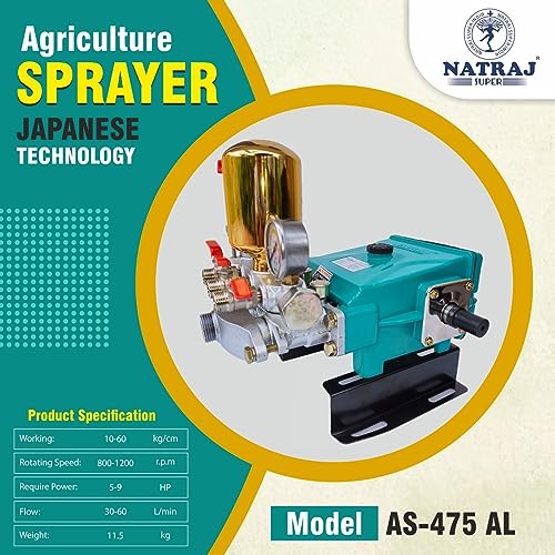 Ballorex Natraj AS-475 AL Agriculture Sprayer Pump with 1200 RPM speed and 11.5 KG weight, flow 60L/M. (8"Pulley)