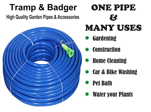 Tramp & Badger (Size : 1/2 (0.5) Inch, Length: 5 Meters, Blue) Heavy Duty Water Hose Pipe, Light Weight Easy to Connect For Garden, Car Wash, Floor Clean, Pet Bath, Park & Yard.