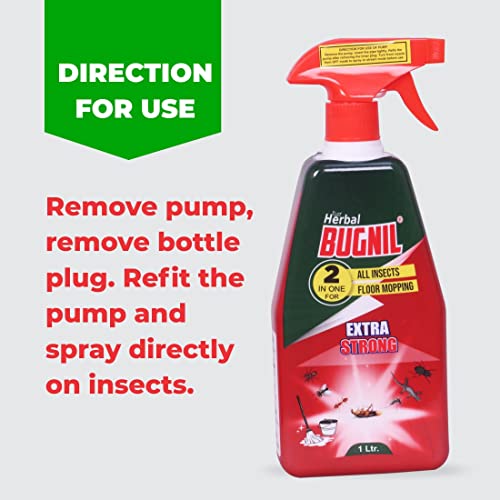 Bugnil Herbal Ants, White Ants, Cockroaches, Bedbugs, Lizards, Flies, Spider insects spray with pleasant fragrance - 1 ltr