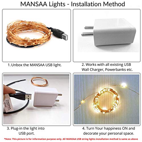 MANSAA M6 USB LED स्ट्रिंग लाइट | 10 मीटर 100 LED | पीला रंग | यूएसबी संचालित | गृह सजावट एलईडी लाइट