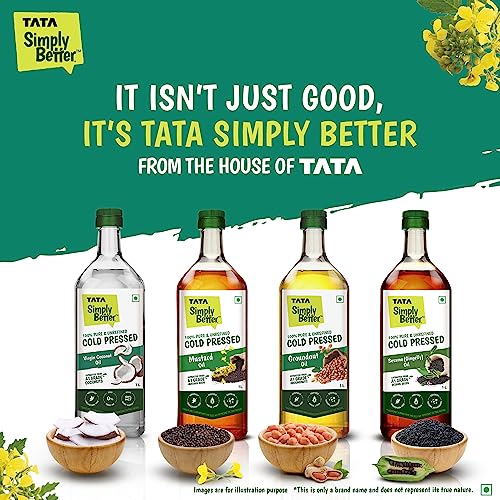 Tata Simply Better Pure and Unrefined Cold Pressed Mustard Oil, Naturally Cholesterol Free, Mustard Oil with Rich Aroma & Flavour of Real Mustard Seeds, Can Be Used in Daily Cooking, Multipurpose Usage, A1 Grade Mustard Seeds, Purity in Every Drop, 1L