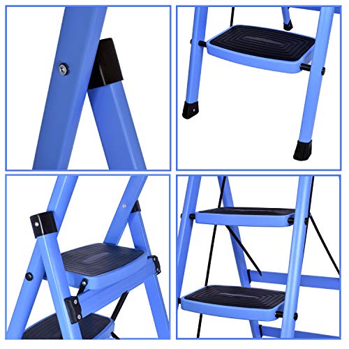 Plantex Ladder for Home-Foldable Steel 5 Step Ladder-Wide Anti Skid Steps (Blue & Black)