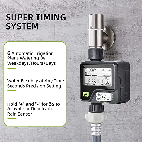 Pinolex® Sprinkler Drip Smart Rain Sensor Water Timer Controller Equipment Gardening Outdoor Hose with Manual Automatic Delay Mode Watering System 6 Irrigation Modes Memory for Lawn Farming Terrace